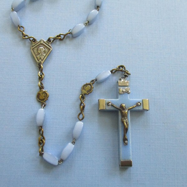 Antique Blue Glass Rosary Beads - Antique Roaries -  Virgin Mary Rosary - Rosary Bead Necklace - Religious Jewelry - Catholic Gifts