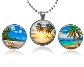 ArtClix® Magnetic Pendant Base - 18" Chain - and Three Interchangeable Inserts - with Free Shipping - Features Beach Inserts Pictured