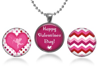 ArtClix® Magnetic Pendant Base - 18" Chain - and Three Interchangeable Inserts - with Free Shipping - Valentines Day Themed Inserts