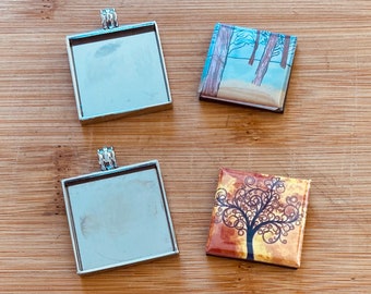 Magnetic Square Pendant With Built-in Liner for Magnet for 1" square Flatback Jewelry Inserts Interchangeable - Valentines Day Git for Her