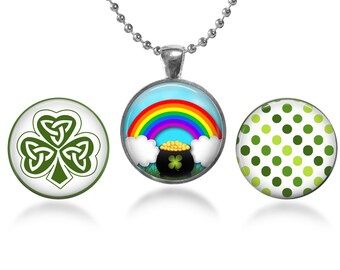 ArtClix® Magnetic Pendant Base - 18" Chain - and Three Interchangeable Inserts - with Free Shipping - Saint Patricks Day Themed Inserts
