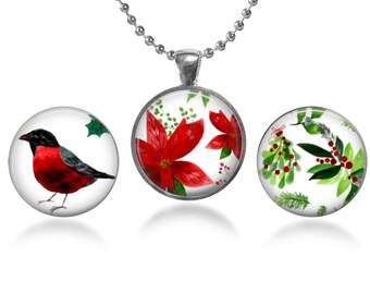 ArtClix® Magnetic Pendant Base - 18" Chain - and Three Interchangeable Inserts - with Free Shipping - Features Cardinal and Holiday Inserts