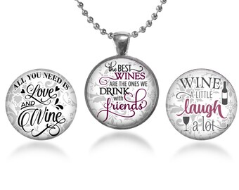 ArtClix® Magnetic Pendant Base - 18" Chain - and Three Interchangeable Inserts - with Free Shipping - Features Wine Themed Inserts Pictured