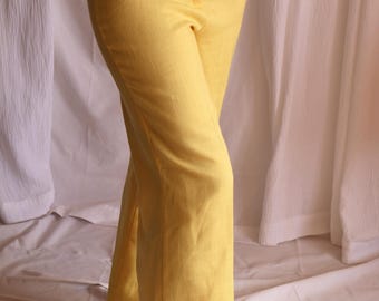 Vintage 70s Yellow Wide Leg Trousers | Koret, Size XS