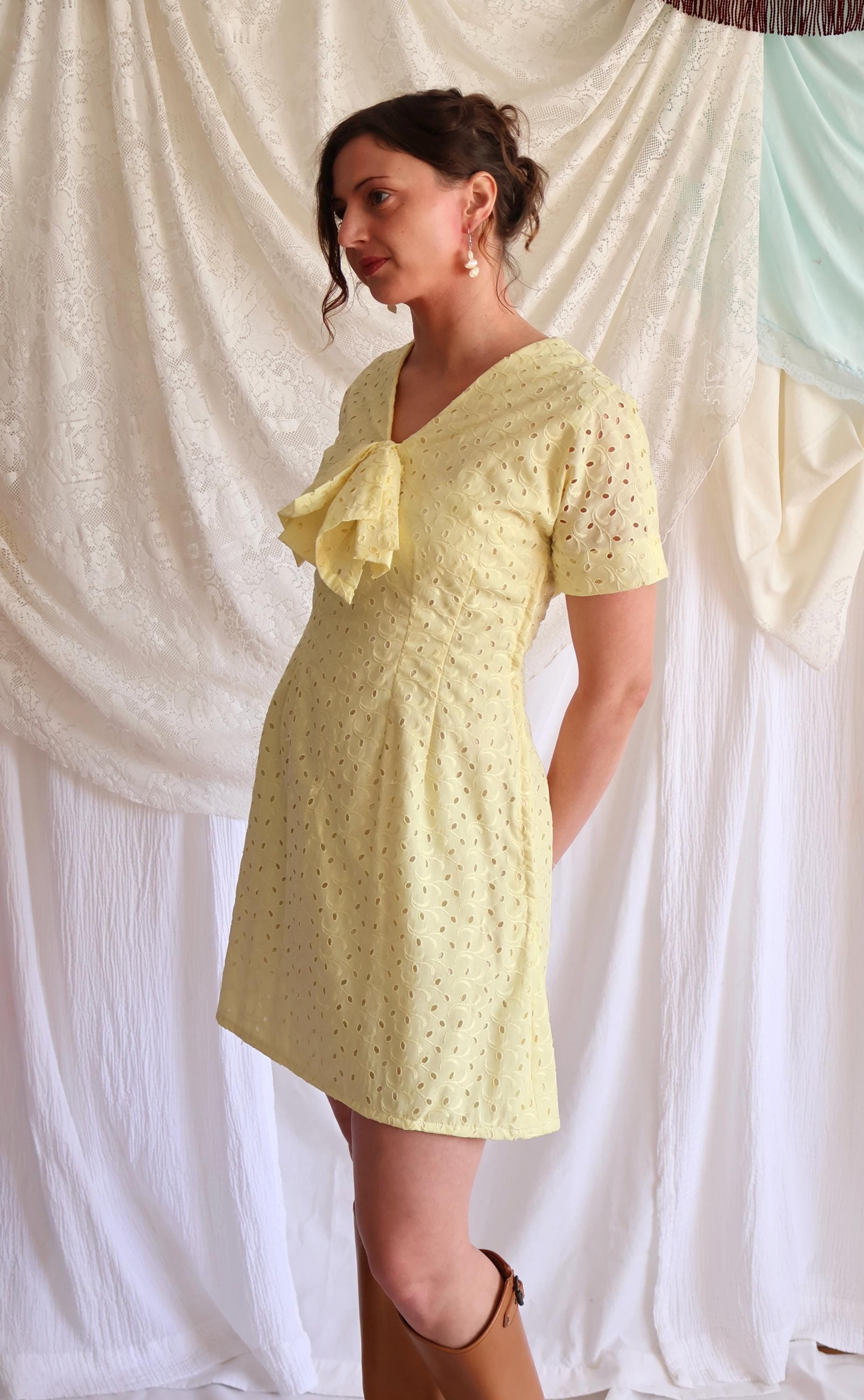white christmas dresses Evette Yellow Cotton Midi Dress – Colleen Collective main image 0