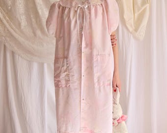 Vintage 1980s Pink Nightgown | Puff Sleeve Pastel Sleep Dress with Pockets | Cottagecore Babydoll Gown | Size M/L