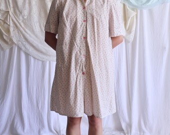 White and pink ditsy floral cotton fleece nightgown | Size S