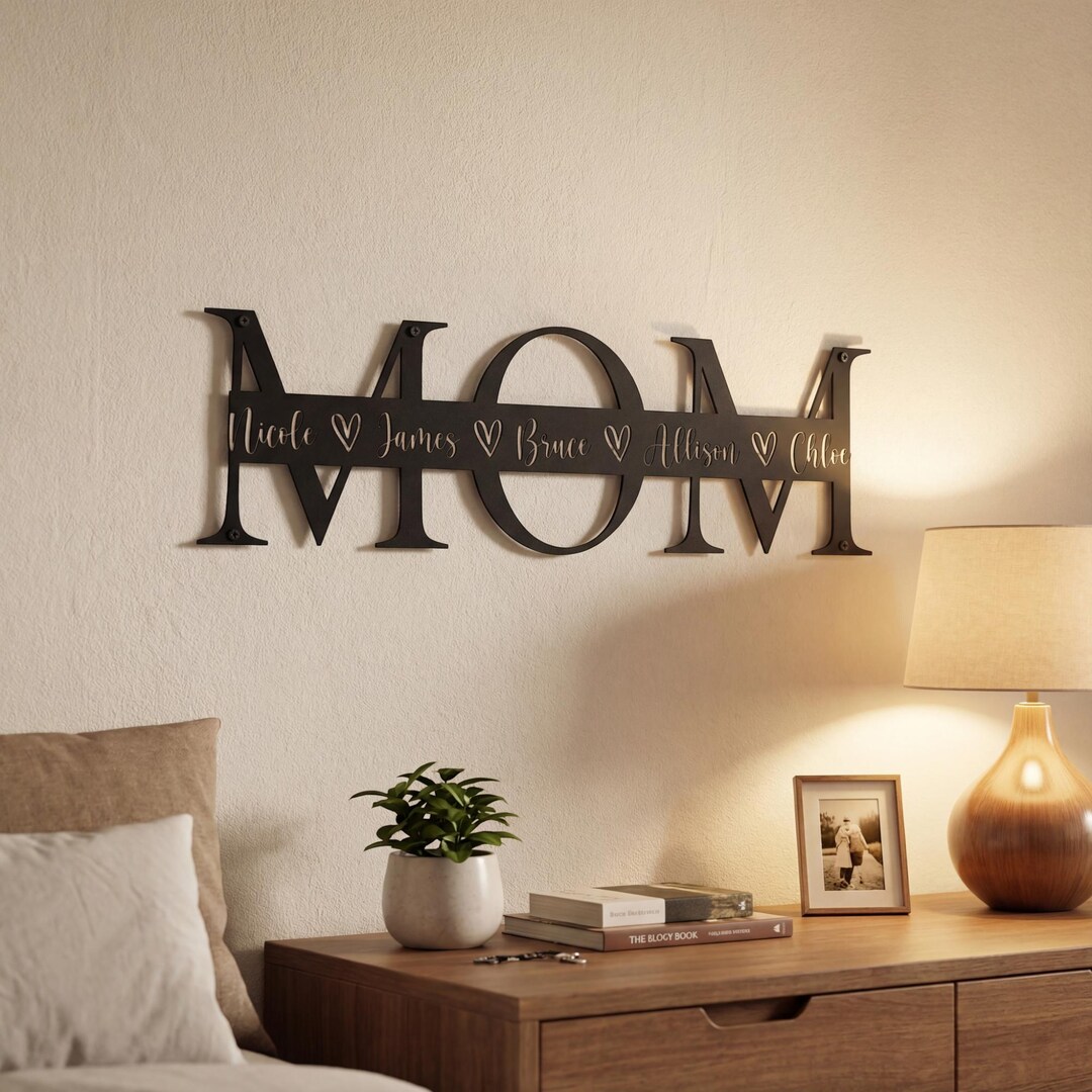 Mom Metal Sign Custom Mom Metal Wall Art, Personalized Mother Name Sign Decor, Mother ...