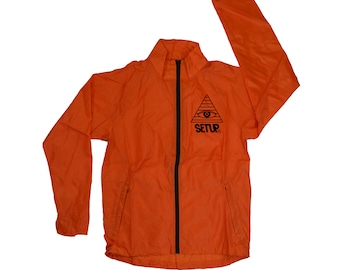 Setup Temple MTB Mens Mountain Bike Cycling Windbreaker Splash Packable lightweight Mac Jacket in Orange