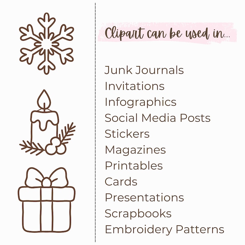 Christmas Icons Clipart, Hand Drawn Holiday Line Art PNG, Christmas ...