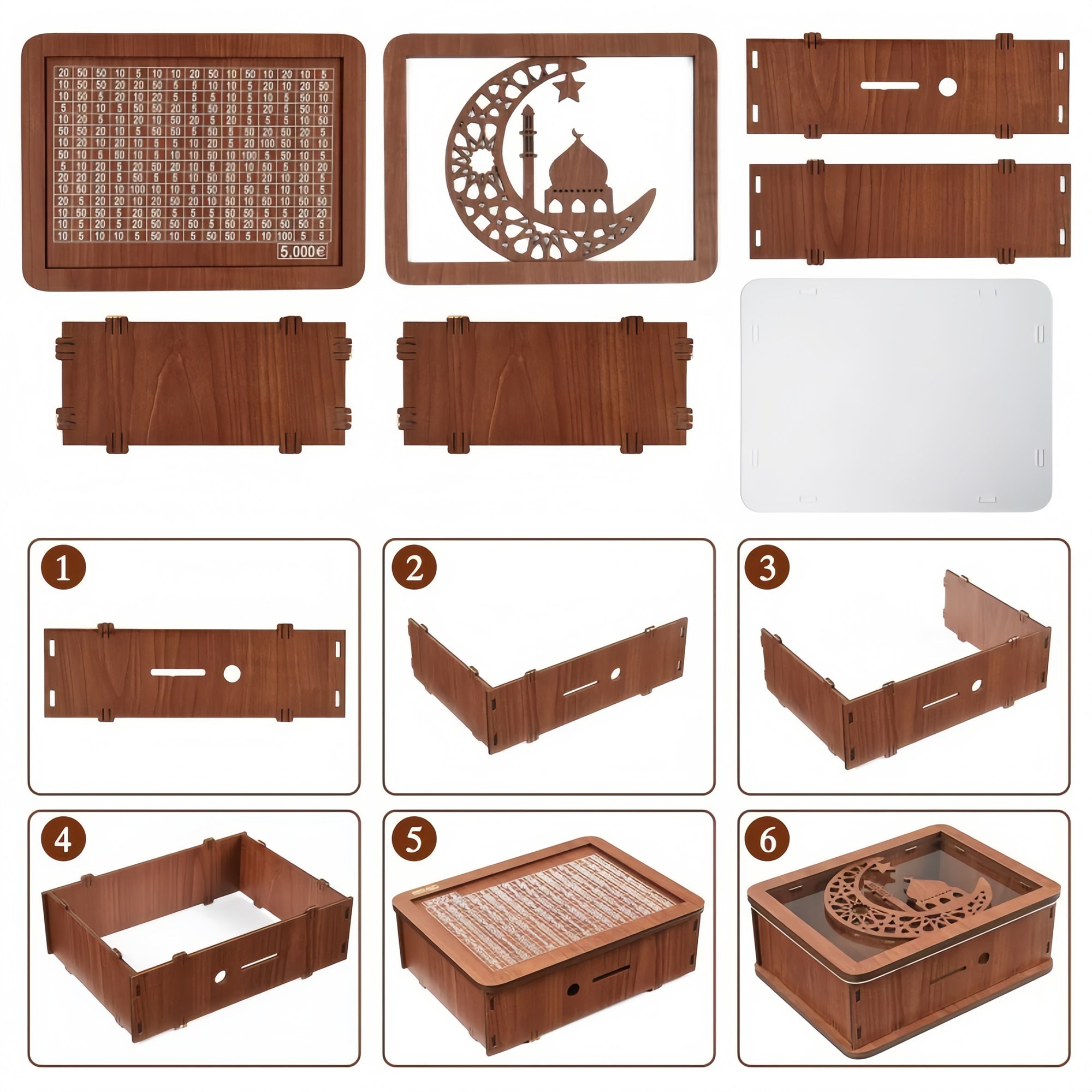 Wooden Money Box,Piggy Bank for Adults Kids,Wooden savings box,(savings goal: 1000/2000/3000/5000 ) euros,dollars, pounds,birthday present
