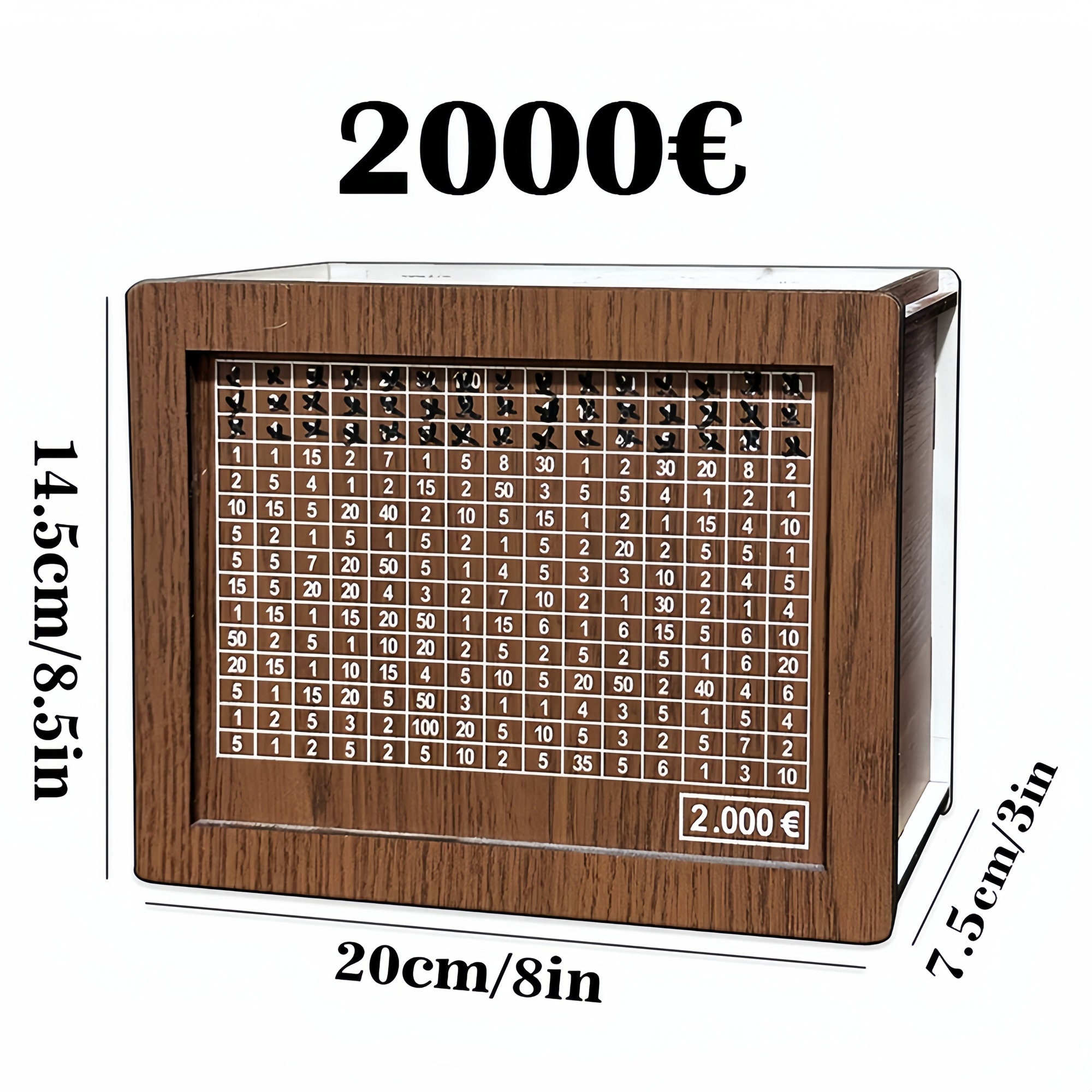 Wooden Money Box,Piggy Bank for Adults Kids,Wooden savings box,(savings goal: 1000/2000/3000/5000 ) euros,dollars, pounds,birthday present
