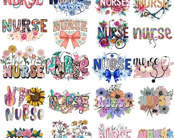 Floral Nurse PNG Bundle | Nurse Sublimation Clipart RN Gift | Shirt Design (Digital Download)
