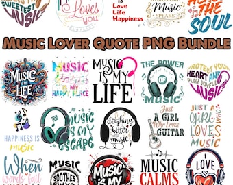 Musikälskare-citat PNG-paket, trendiga låtdesigner (digital nedladdning)