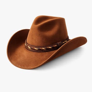 Brown Suede Cowboy Hat – Braided Leather Band Western Style