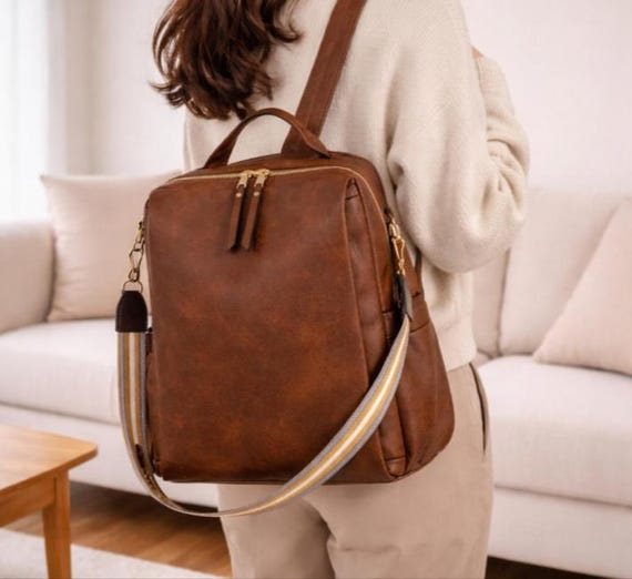 best backpack purse vegan leather Bag quality vegan leather Personalized Brown Vegan Leather Diaper