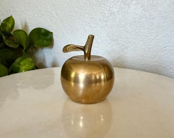 Vintage GATCO Brass Apple Bell, Mid Century Branded Fruit Figurine Desk Toy