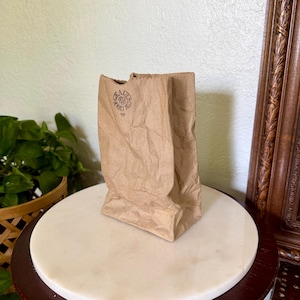 Vintage 1980s Ceramic Illusions for Geary's of Beverly Hills Faux Paper Bag Vase