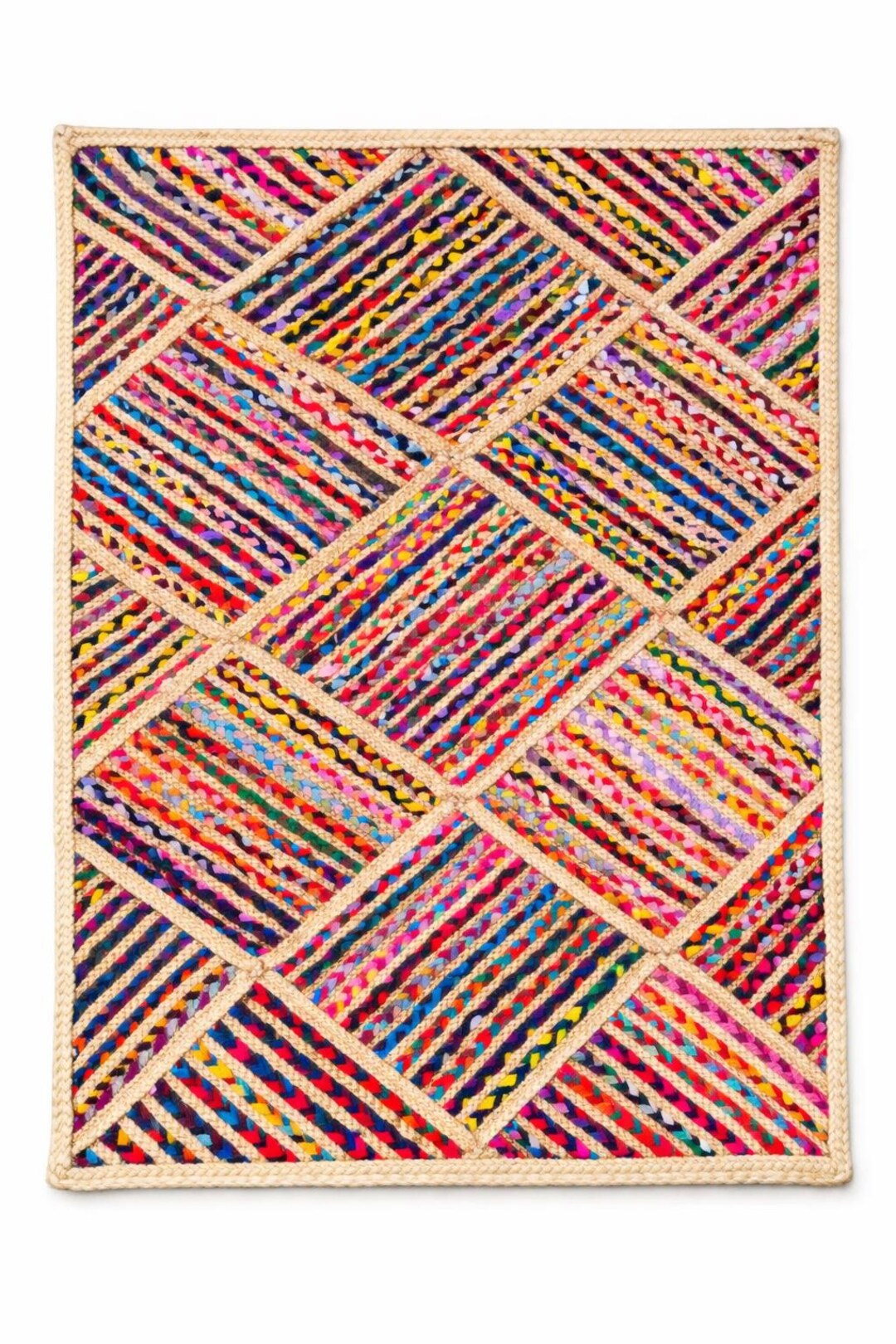 Handwoven Chindi Area Rug - Check Jute Rug, Bohemian Decor, Natural ...