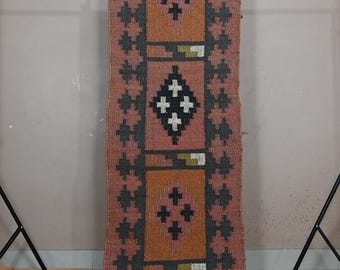 Kilim Runner Rug - Handwoven Southwestern Rustic Jute Runner, Tribal Hallway Bedside, Wool Jute Vintage Runner, Bohemian Entryway Rugs
