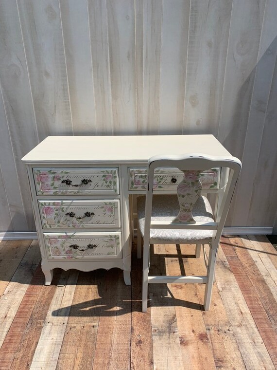 Vintage French Shabby Chic Desk And Chair Set Distressed Etsy