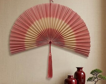 Handgeweven bamboe muurventilator decor, grote boho geweven hangende kunst