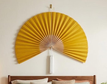 Grote bamboe muurventilator decor | Muurkunst boho hoofdeinde