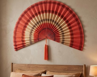 Muurdecoratie wandventilator verbrand oranje bamboe | Bohokunst aan de muur