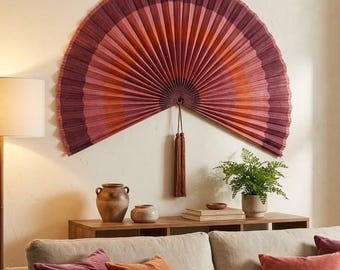 Handgeweven bamboe muurkunst waaier, groot boho woonkamerdecor