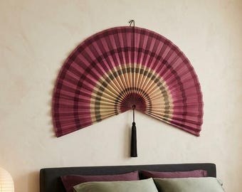 Grote bamboe opvouwbare waaier muurdecoratie, handgemaakt boho-statementstuk
