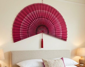 Grote bamboe wandventilator, boho wanddecoratie, handgemaakt wooncadeau