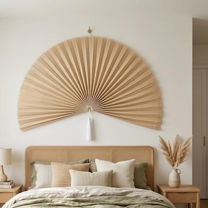 Large Natural Bamboo Wall Fan Decor, Boho Japandi Woven Wall Hanging