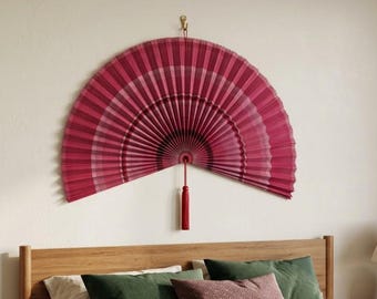 Extra grote rode bamboe muurventilator – grote boho-muurdecoratie