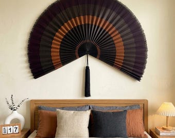 Grote bamboe muurventilator, boho wanddecoratie voor slaapkamer