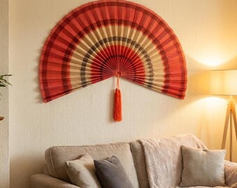 Terracotta wanddecoratie waaier – grote bamboe bohokunst