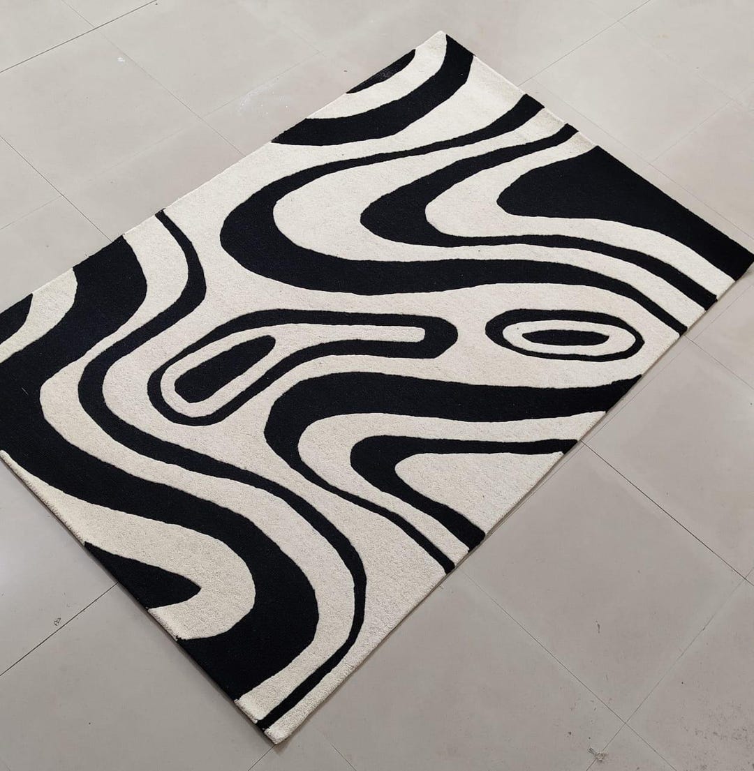 Black White Abstract Area Rug - Modern Geometric Rug, Contemporary ...