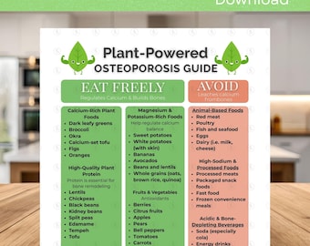 Plant Powered Osteoporosis Guide - Whole Foods Nutrition List - Osteoporosis Foods to Eat - Osteoporosis Meal Plan- Nutrition Guide Women
