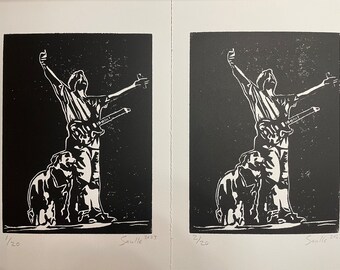 Stick Figure and Cocoa Linocut Block Print