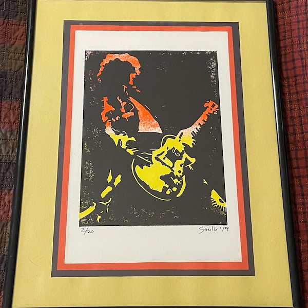 Jimmy Page "ZoSo" Linocut Block Print