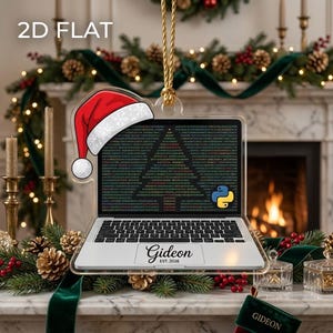 Programmer Laptop Christmas Ornament, Python Coder Engineer 2D Flat Acrylic Tree Decor Gift