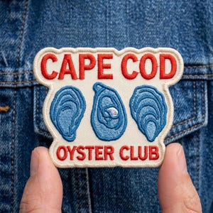Cape Cod Oyster Club Embroidered Patch, Vibrant Seafood Iron On Sew Applique Badge