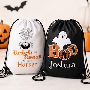 Personalized Halloween Treat Bag, Custom Name Trick or Treating Drawstring Bag, Kids Halloween-Themed Candy Sack Engraved Festive Fun