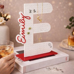 Personalized Name Earring Holder, Custom Initial Jewelry Stand | Acrylic Necklace Organizer | Gift for Her | Vanity Jewelry Display Tween