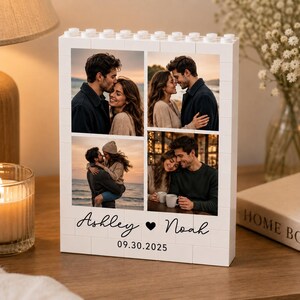 Custom Couple Photo Block Frame, Personalized Photo Collage Brick, Color or Black White Anniversary Gift for Boyfriend, Husband Wife Partner