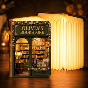 Personalized Book Lover Lamp, Custom Name Bookstore Light, Foldable Wooden LED Magic Book Light Readers Bookworm, Cozy Room Decor XMAS Gift
