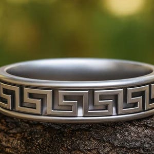 Griechischer Schlüssel Silberring: 925 Sterling Style Meander Band