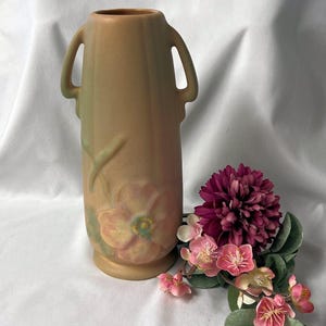 Vintage 1930's MCM Weller Art Pottery Wild Rose 8" Flower Vase