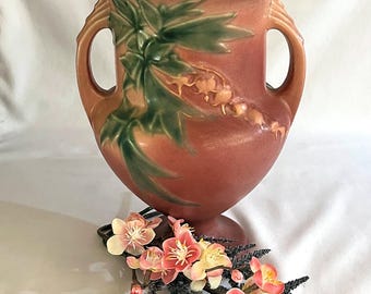 Roseville Art Pottery 8" Pink Bleeding Heart Ceramic Vase #139-8