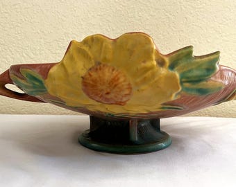 1930 Roseville Art Pottery Peony 10" Round Console Flower Arranger Bowl #4-10