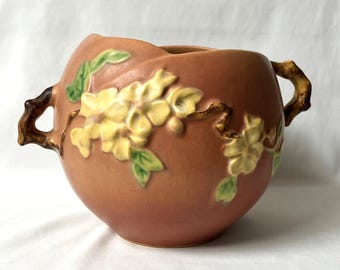 1949 MCM Roseville Art Pottery Pink Apple Blossom #342-6 Bowl Vase